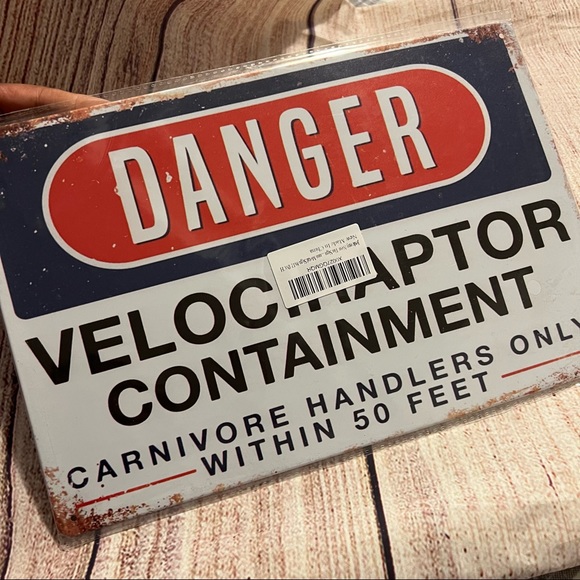 Danger Velociraptor Vintage Metal Sign Wall Decor - Picture 2 of 5